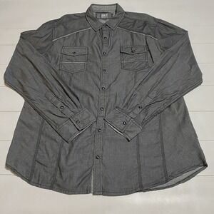 BKE Mens Sz XL Shirt‎ Gray Athletic Fit Pearl Snap Western Button Up Lightweight